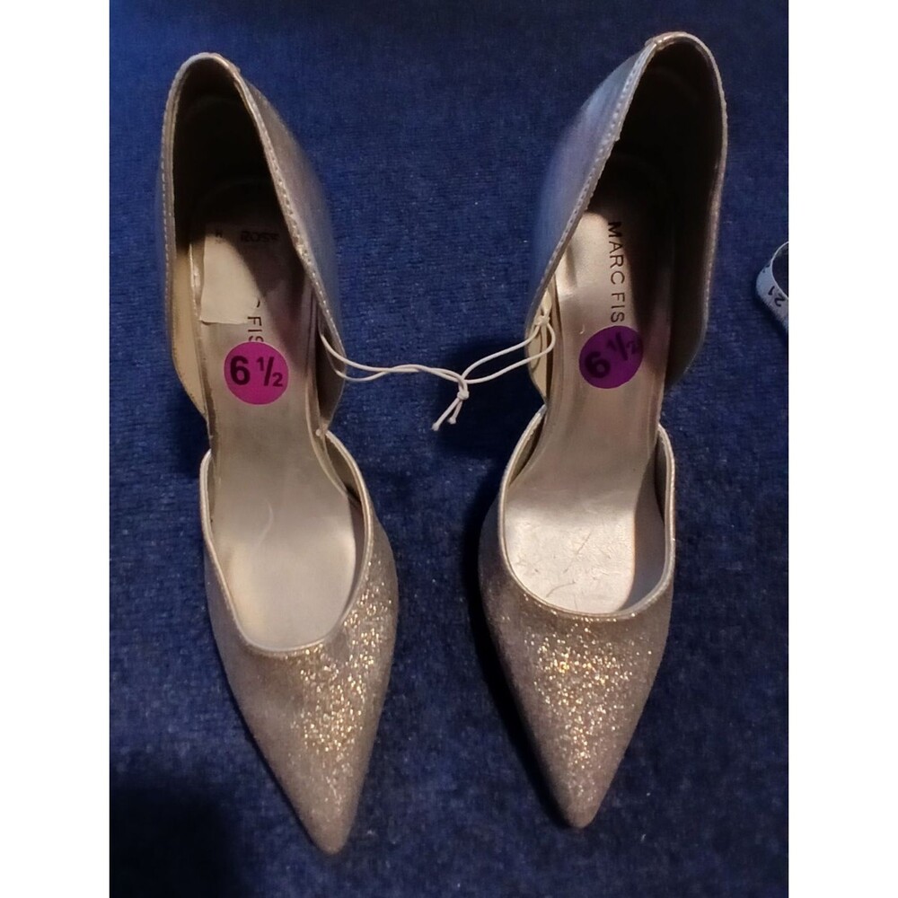 Marc Fisher  Sparkly Glitter toes  Silver Pointy Heels  6.5  NWOB